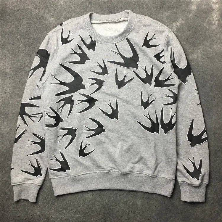 New  Men Full of Swallows Hoodies Hoody hooded Sweatshirts velvet Cotton Drake Thick Fleece Street Hip hop #E153 Street King Limited