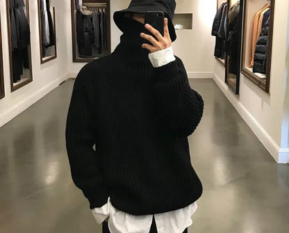 Male Sweater Basic Pullover 2018 Autumn Winter High Neck Casual Solid Color Warm Sweater Women Men Fashion Street Loose Sweaters Street King Limited