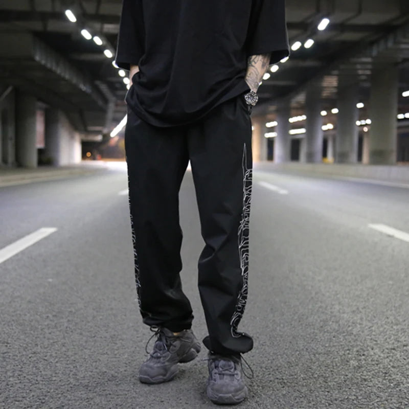 hip hop loose fit elastic waist pants fashion embroidery ankle pants mens 2019 new spring summer casual sportwear pants joggers relaxed fit joggers