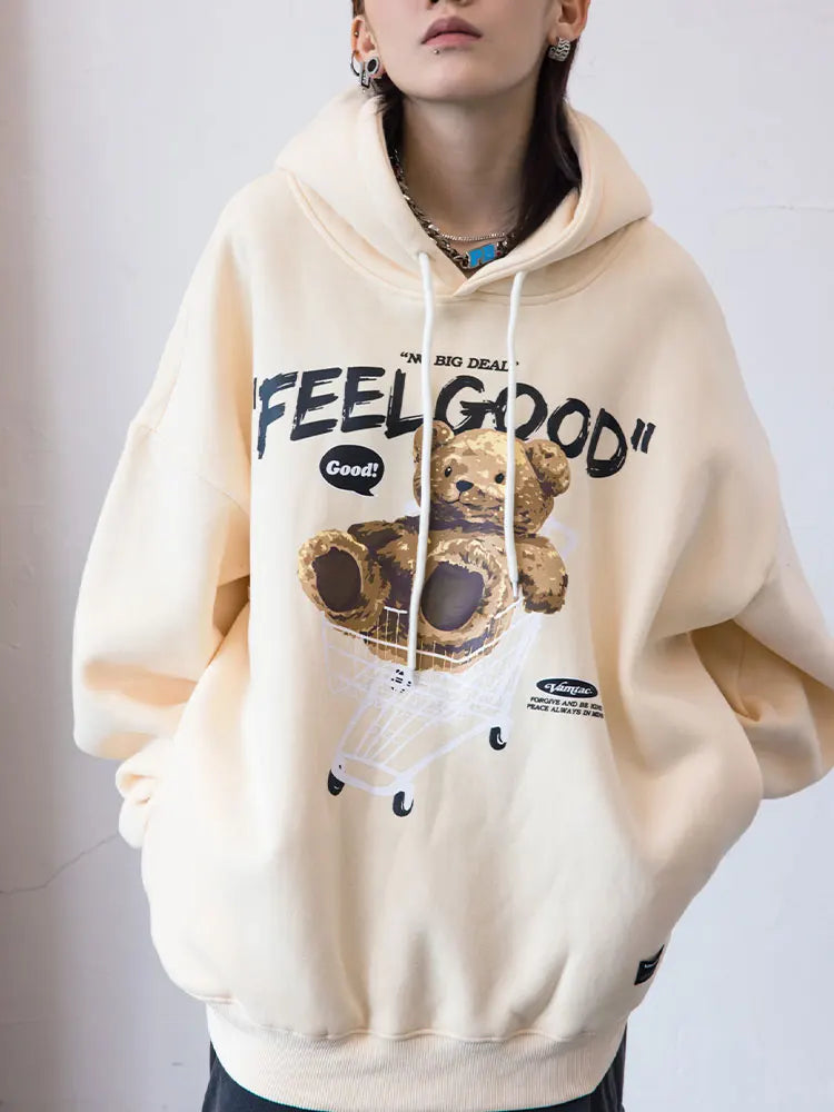 GONTHWID Men Hip Hop Hoodie Sweatshirt Streetwear Funny Bear Print Hooded Harajuku Winter Cotton Fleece Pullover Khaki Black Street King Limited