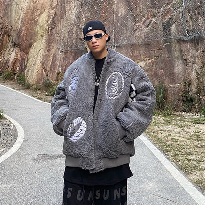 men hip hop harajuku letter embroidery fleece jackets and coats new outerwears winter warm thick streetwear bomber jacket parkas menswear bottoms