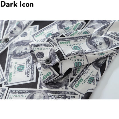 Dark Icon US Dollar Full Printed Shirts Men Turn-down Collar Casual Men's Shirt Logn Sleeve Man Clothing Street King Limited