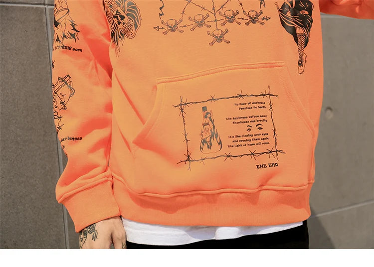 2023 Hip Hop Hoodie Sweatshirt Men Streetwear Skull Graffiti Print Hoodie Pullover Cotton Autumn Grey Harajuku Punk Clothes New Street King Limited