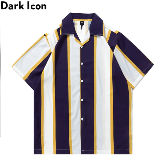 Dark Icon Big Stripe Hawaiian Shirt Men Summer Vintage Street Men's Shirt Short Sleeve Male Blouse Street King Limited