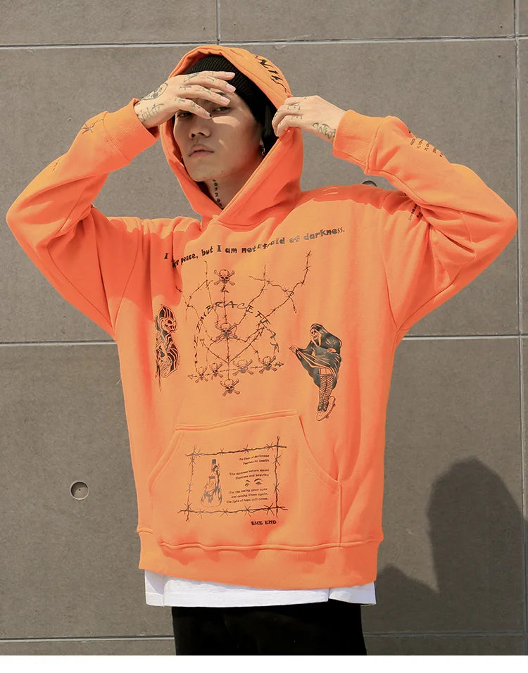 2023 Hip Hop Hoodie Sweatshirt Men Streetwear Skull Graffiti Print Hoodie Pullover Cotton Autumn Grey Harajuku Punk Clothes New Street King Limited