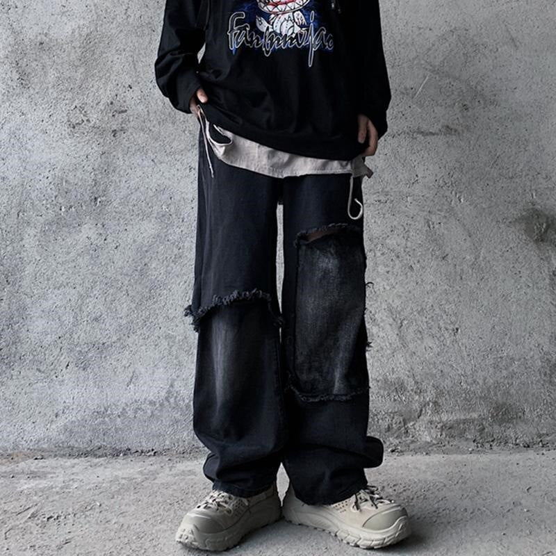 Black Loose Jeans Men High Street Pants Fashion Retro Baggy Ulzzang Ripped Harajuku Summer Casual Hip Hop Pants Streetwear Male Daulet Apparel