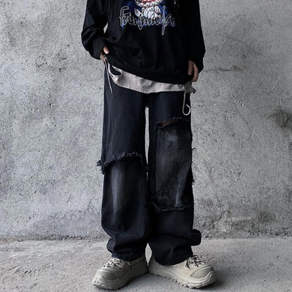 Black Loose Jeans Men High Street Pants Fashion Retro Baggy Ulzzang Ripped Harajuku Summer Casual Hip Hop Pants Streetwear Male Daulet Apparel