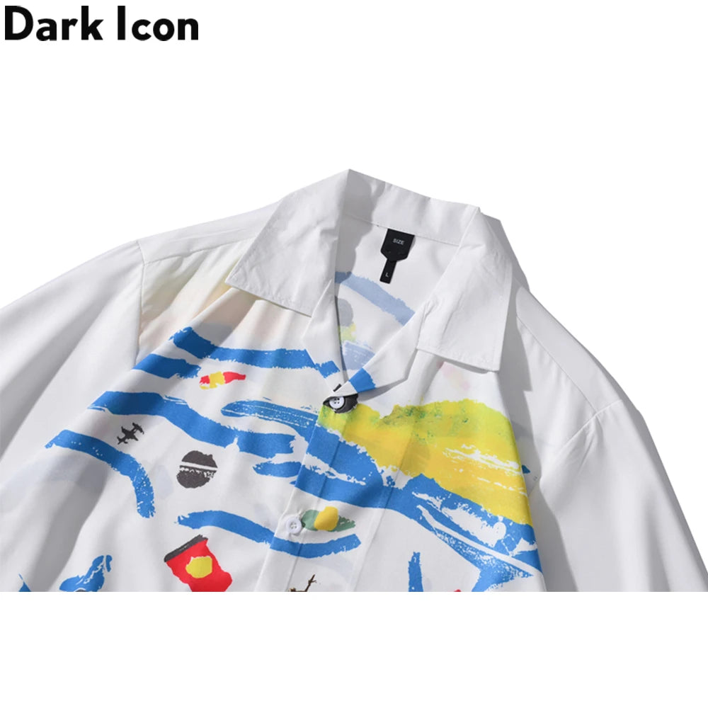 Dark Icon White Graffiti Hawaiian Shirts Street Men's Polo Shirt Summer Light Weight Cool Material Blouse Male Tops Street King Limited
