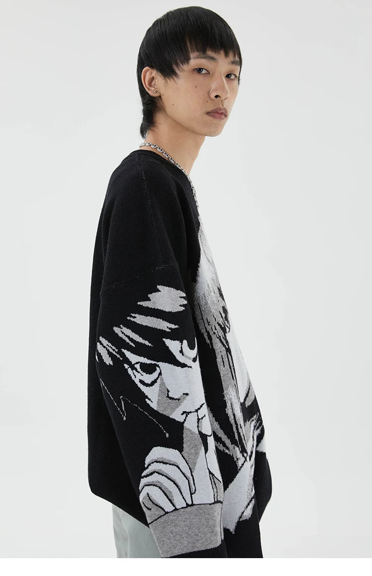 Mens Hip Hop Streetwear Harajuku Sweater Vintage Retro Japanese Style Anime Girl Knitted Sweater 2023 Autumn Cotton Pullover Street King Limited