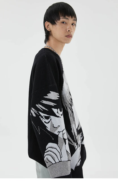 Mens Hip Hop Streetwear Harajuku Sweater Vintage Retro Japanese Style Anime Girl Knitted Sweater 2023 Autumn Cotton Pullover Street King Limited