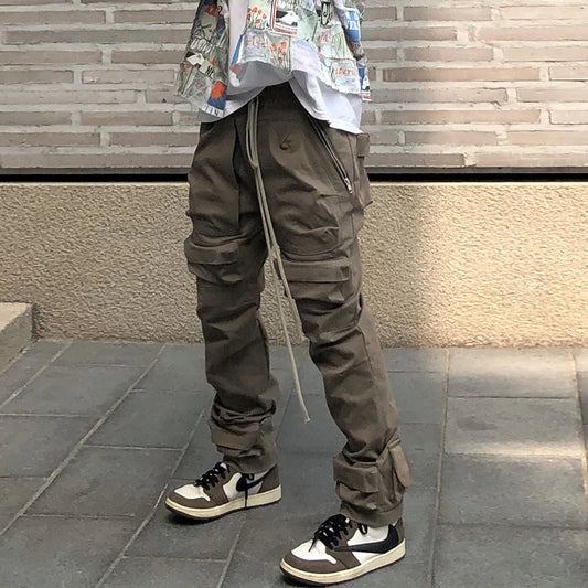 High Street Multi-pocket Drawstring Overalls Mens Straight Vibe Style Oversize Casual Cargo Pants Hip Hop Loose Baggy Trousers Street King Limited