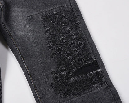 Heavy Industry Electric Embroidery Burning Washed Jeans Mens and Womens Patchwork Streetwear Harajuku Oversize Denim Trousers Street King Limited