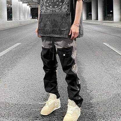 Ankle Zipper Color Block Streetwear Straight Casual Cargo Pants for Men Drawstring Harajuku Oversize Hip Hop Loose Trousers Street King Limited