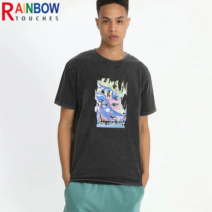 Rainbowtouches 2021 New Short-Sleeve T-Shirt Unisex High Street Abstract Printing Loose Casual Punk Hip Hop Fashion Comfortable Street King Limited