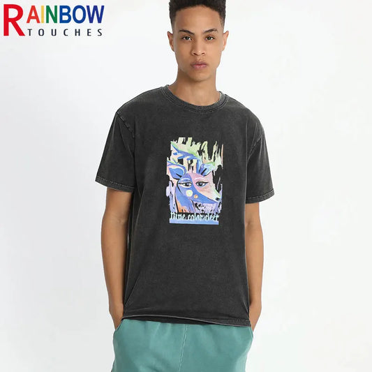 Rainbowtouches 2021 New Short-Sleeve T-Shirt Unisex High Street Abstract Printing Loose Casual Punk Hip Hop Fashion Comfortable Street King Limited