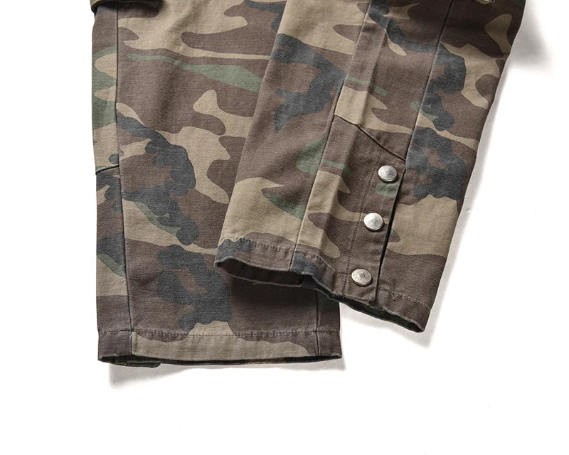 Camouflage Cargo Pants Bieber Hip Hop Vintage Multi-pocket Bottom Button Men's Cargo Trousers Streetwear Mens Military Pants Street King Limited