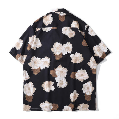 Dark Icon Floral Hawaiian Shirt Men Tur-down Collar Men's Polo Shirt Black White Street King Limited