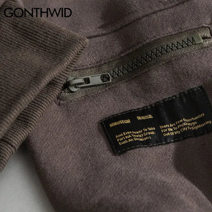 GONTHWID Hoodies Streetwear Hip Hop Zipper Pocket Smile Face Patchwork Hooded Sweatshirts Harajuku Hip Hop Casual Pullover Tops Street King Limited