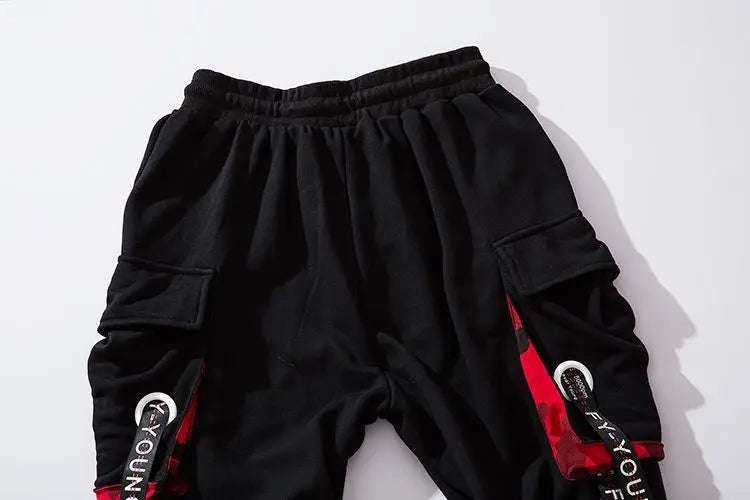 men hip hop black cargo pants joggers sweatpants overalls men ribbons streetwear harem pants women fashions trousers unique joggers style 2519
