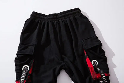 men hip hop black cargo pants joggers sweatpants overalls men ribbons streetwear harem pants women fashions trousers unique joggers style 2519