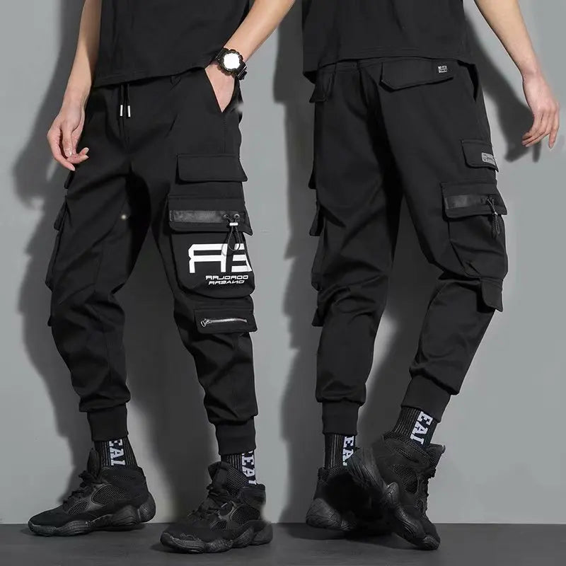 men hip hop black cargo pants joggers sweatpants overalls men ribbons streetwear harem pants women fashions trousers unique joggers style 2495