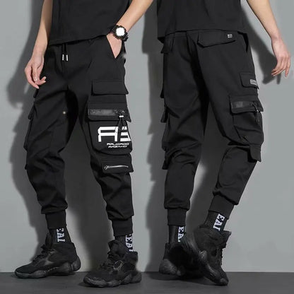 men hip hop black cargo pants joggers sweatpants overalls men ribbons streetwear harem pants women fashions trousers unique joggers style 2495
