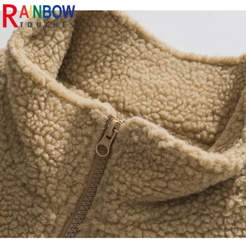 rainbowtouches winter lamb wool cotton clothes couple neutral stand collar high street tide brand embroidered cotton clothes relaxed fit trousers