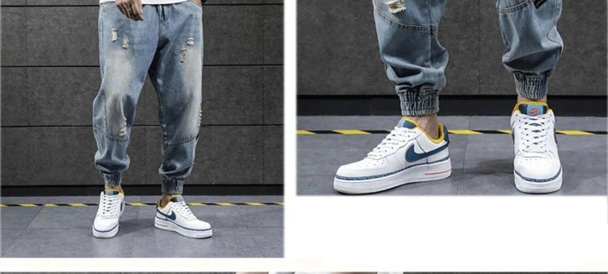 2023 new hip hop harem jeans pants men loose joggers denim casual sweatpants korea ankle length trousers streetwear male clothes unique joggers style 2443