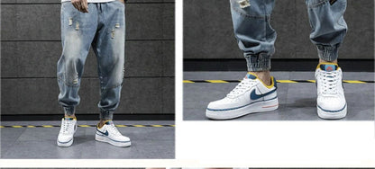 2023 new hip hop harem jeans pants men loose joggers denim casual sweatpants korea ankle length trousers streetwear male clothes unique joggers style 2443