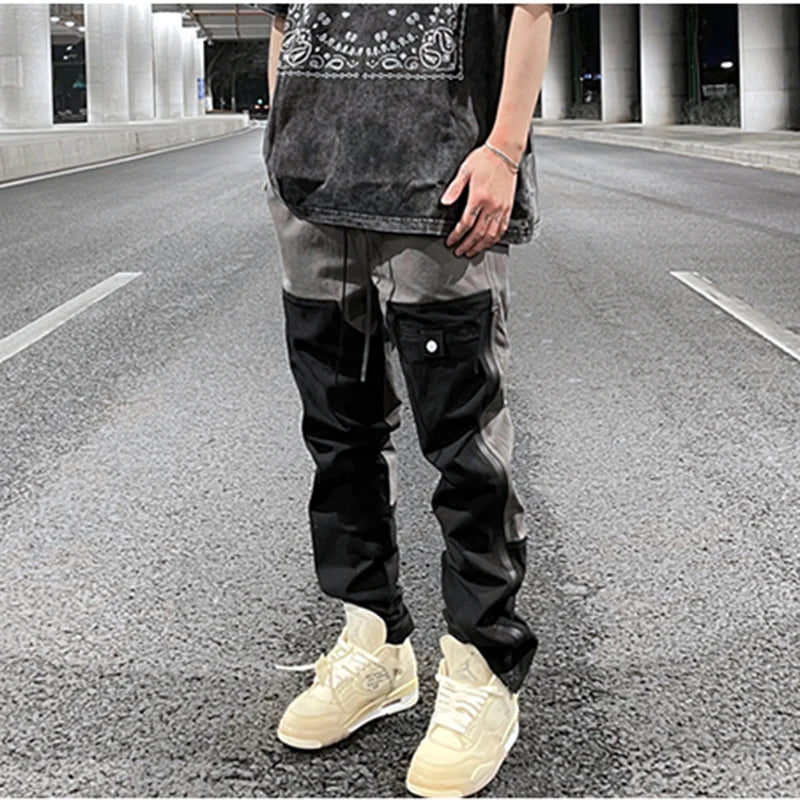 Ankle Zipper Color Block Streetwear Straight Casual Cargo Pants for Men Drawstring Harajuku Oversize Hip Hop Loose Trousers Street King Limited