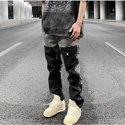 Ankle Zipper Color Block Streetwear Straight Casual Cargo Pants for Men Drawstring Harajuku Oversize Hip Hop Loose Trousers Street King Limited