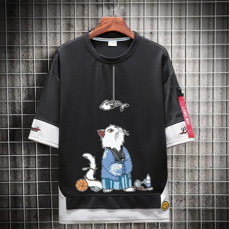 Hip Hop Kahaki T Shirt Short Sleeve Kawaii Harajuku Cat T Shirts Fashion Tee Streetwear Japan High Street Shirt Men 2021 Tops Street King Limited