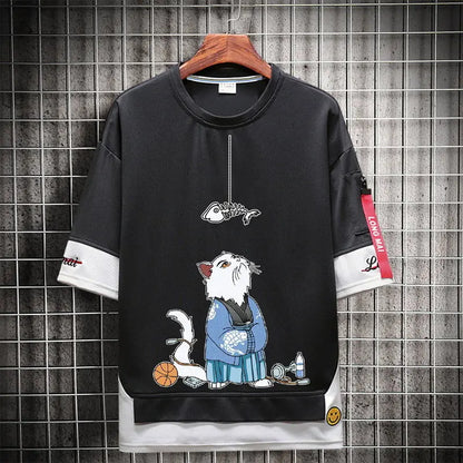 Hip Hop Kahaki T Shirt Short Sleeve Kawaii Harajuku Cat T Shirts Fashion Tee Streetwear Japan High Street Shirt Men 2021 Tops Street King Limited