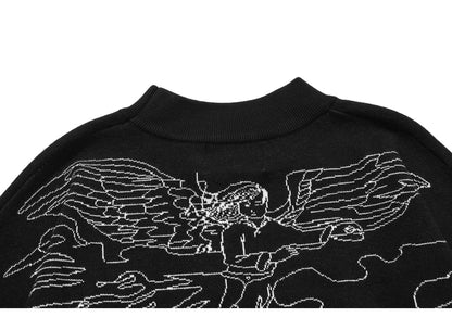 Vintage Knitted Sweater Harajuku Ukiyo-e Style Skull Graffiti Pullover 2021 Autumn Streetwear Sweater Men Women Cotton Knitwear Street King Limited