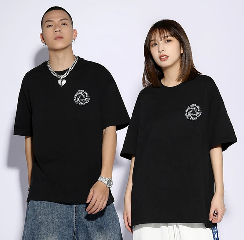 Rainbowtouhes 2022 New Half Sleeve Cotton Unisex Trendy T-shirt Men High Street Fashion Hip Hop Style Circle Pattern T Shirts Street King Limited