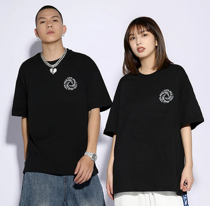 Rainbowtouhes 2022 New Half Sleeve Cotton Unisex Trendy T-shirt Men High Street Fashion Hip Hop Style Circle Pattern T Shirts Street King Limited