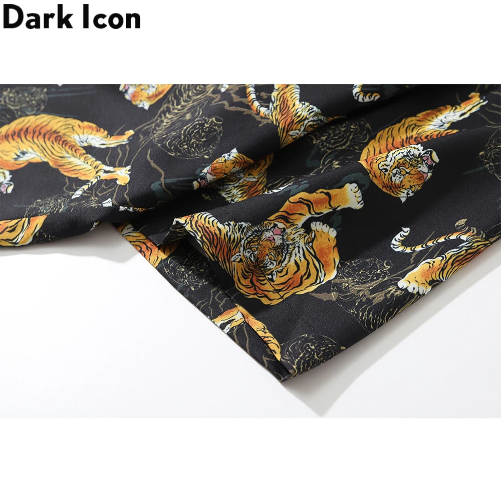 Dark Icon Tiger Print Street Fashion Men's Shirt 2021 Summer Polo Shirt Thin Material Hawaiian Shirt Male Blouse Street King Limited
