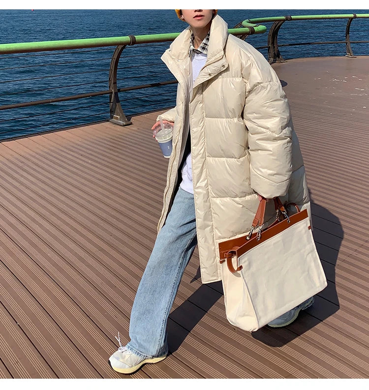 Winter Oversized Down Jacket Men Warm Fashion Casual Long Coat Men Streetwear Korean Loose Thick Jacket Mens Parker Overcoat Street King Limited