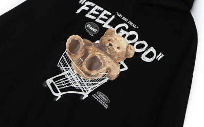 GONTHWID Men Hip Hop Hoodie Sweatshirt Streetwear Funny Bear Print Hooded Harajuku Winter Cotton Fleece Pullover Khaki Black Street King Limited
