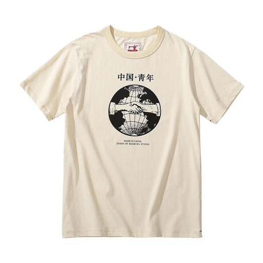 T Shirt Streetwear Men Vintage T-Shirt Youth Shake hands Printed  Tshirt Summer Short Sleeves Cotton Tops Tee Embryo Cloth Color Street King Limited