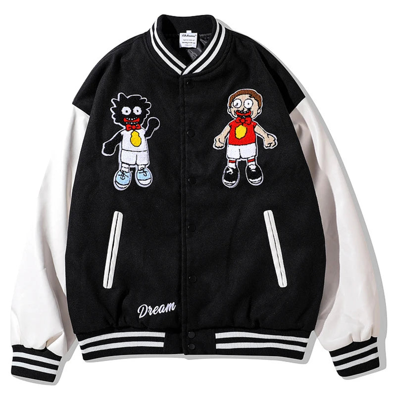 rainbowtouches men trendy hiphop embroidered baseball uniform single breasted side pocket high street stitched pu leather jacket unique default style 5130