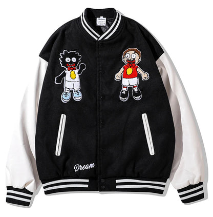 rainbowtouches men trendy hiphop embroidered baseball uniform single breasted side pocket high street stitched pu leather jacket unique default style 5130