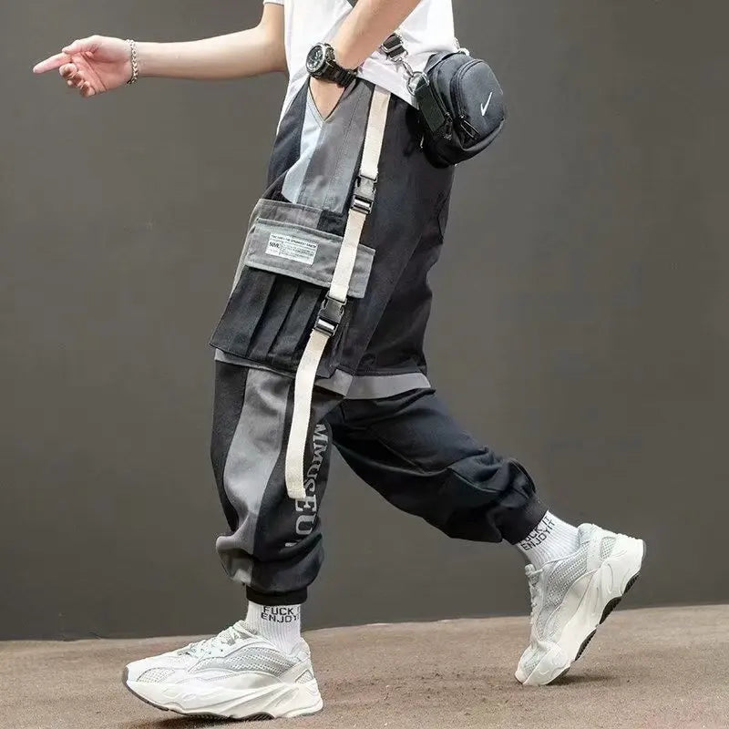 men hip hop black cargo pants joggers sweatpants overalls men ribbons streetwear harem pants women fashions trousers unique joggers style 2500