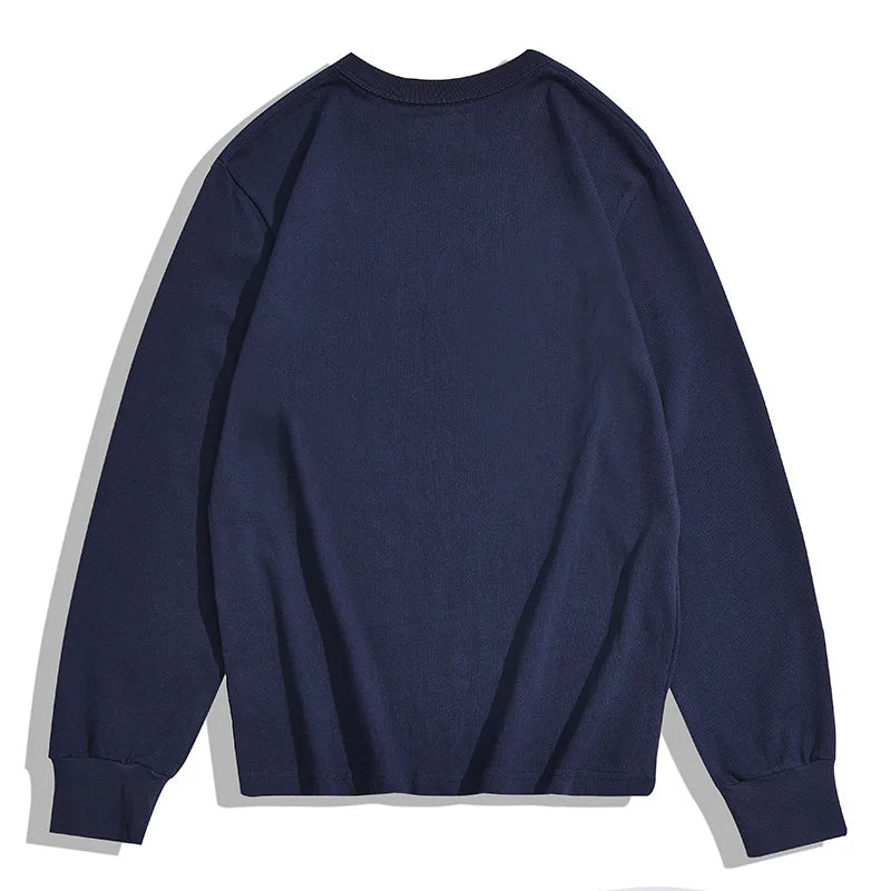 Heavy Long Sleeve T Shirt Men Autumn Winter New Round Neck Plain Color Thick Cotton T-shirt Casual Basic Bottoming Shirt Street King Limited