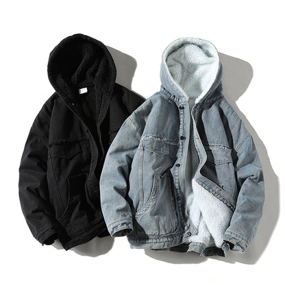 Winter Cowboy Jackets Men Fur Warm Thick Cotton Hooded Parkas Casual Fashion Warm Coats Male Street King Limited