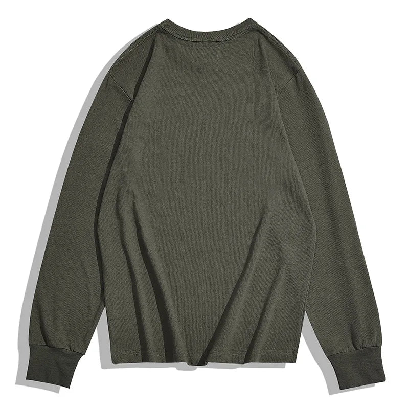 Heavy Long Sleeve T Shirt Men Autumn Winter New Round Neck Plain Color Thick Cotton T-shirt Casual Basic Bottoming Shirt Street King Limited