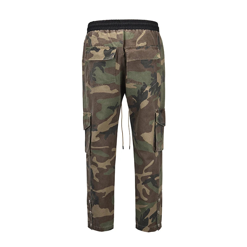 Camouflage Cargo Pants Bieber Hip Hop Vintage Multi-pocket Bottom Button Men's Cargo Trousers Streetwear Mens Military Pants Street King Limited