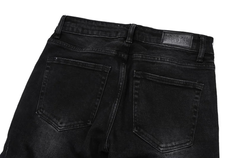 knee zipper hole patckwork skinny denim jeans men casual slim biker trousers jeans fashion streetwear hip hop jean pants joggers unique joggers style 37