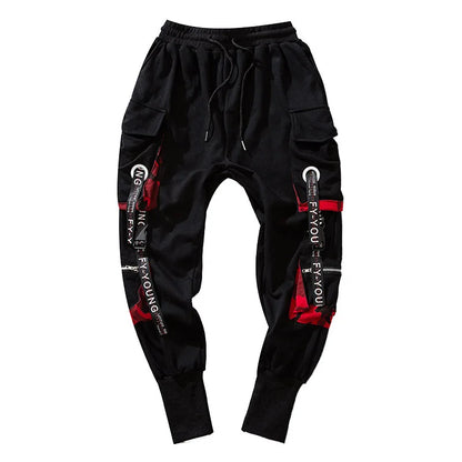 men hip hop black cargo pants joggers sweatpants overalls men ribbons streetwear harem pants women fashions trousers streetwear sweatpants