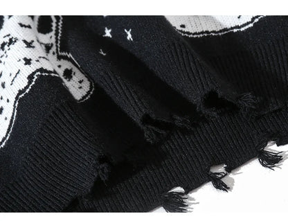 Aolamegs Sweaters Men Japanese Retro Cute Cat O-Neck Jumpers Advanced College Style Fashion Knitted Tops Loose Casual Streetwear Street King Limited